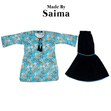 Load image into Gallery viewer, Blue Printed Kurti & Gharara Trouser