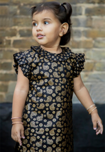 Load image into Gallery viewer, Black & Gold - Sleeveless Kameez with Samosa Salwar