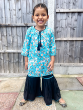 Load image into Gallery viewer, Blue Printed Kurti & Gharara Trouser