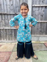 Load image into Gallery viewer, Blue Printed Kurti & Gharara Trouser