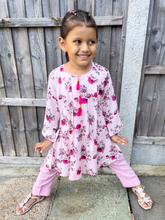 Load image into Gallery viewer, Pink Leelan Pleated Kurti & Trouser