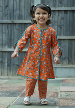 Load image into Gallery viewer, Orange &amp; Turquoise - Floral Kurti with Trouser
