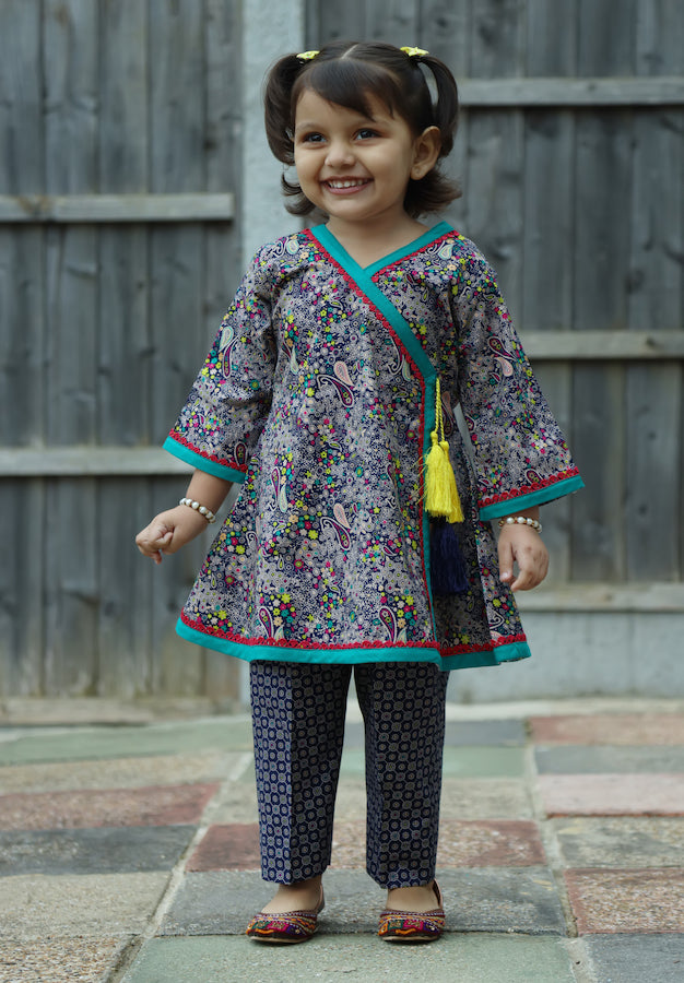 Navy Blue - Printed Kurti with Trouser