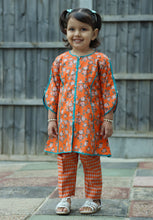 Load image into Gallery viewer, Orange &amp; Turquoise - Floral Kurti with Trouser

