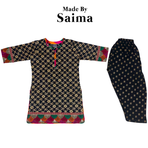 Black & Gold Printed Kurti with Salwar