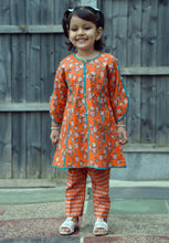 Load image into Gallery viewer, Orange &amp; Turquoise - Floral Kurti with Trouser
