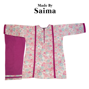 Pink Floral - Printed Kurta with Trouser