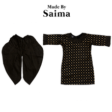 Load image into Gallery viewer, Black &amp; Gold - Printed Kameez with Samosa Salwar
