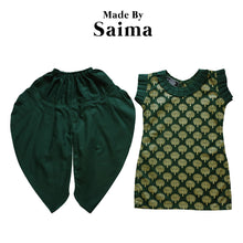 Load image into Gallery viewer, Green &amp; Gold – Printed Kameez with Samosa Salwar
