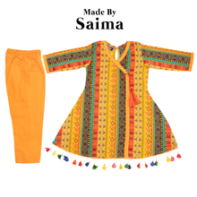 Load image into Gallery viewer, Orange Multicolour - Printed Kurti with Trouser
