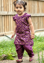 Load image into Gallery viewer, Purple &amp; Gold – Printed Kameez with Samosa Salwar
