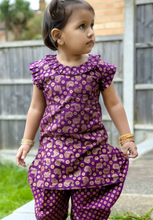 Load image into Gallery viewer, Purple &amp; Gold – Printed Kameez with Samosa Salwar
