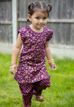 Load image into Gallery viewer, Purple &amp; Gold – Printed Kameez with Samosa Salwar
