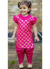 Load image into Gallery viewer, Fuschia Pink &amp; Gold Printed Kameez with Samosa Salwar
