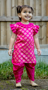 Fuschia Pink & Gold Printed Kameez with Samosa Salwar