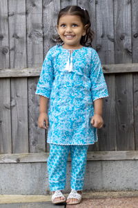 Sky Blue - Printed Kurti with Trouser