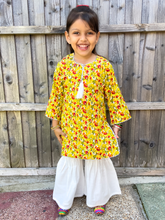 Load image into Gallery viewer, Yellow Floral Kurti &amp; Gharara Trouser
