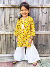 Load image into Gallery viewer, Yellow Floral Kurti &amp; Gharara Trouser
