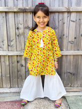 Load image into Gallery viewer, Yellow Floral Kurti &amp; Gharara Trouser
