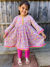 Load image into Gallery viewer, Pink Pleated Floral Kurti with Trouser
