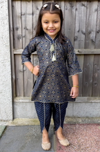 Load image into Gallery viewer, Navy Blue &amp; Gold - Printed Kurti with Tulip Salwar
