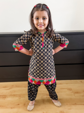 Load image into Gallery viewer, Black &amp; Gold Printed Kurti with Salwar
