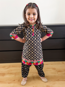 Black & Gold Printed Kurti with Salwar