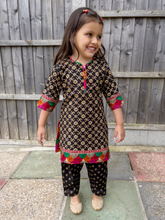 Load image into Gallery viewer, Black &amp; Gold Printed Kurti with Salwar
