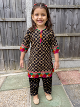 Load image into Gallery viewer, Black &amp; Gold Printed Kurti with Salwar
