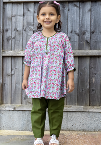 Floral Pleated Kurti with Trouser