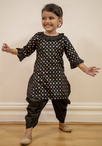 Black & Gold - Printed Kameez with Samosa Salwar