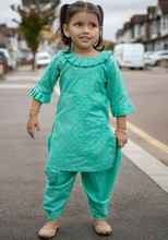 Load image into Gallery viewer, Turquoise &amp; Gold - Printed Kameez with Samosa Salwar

