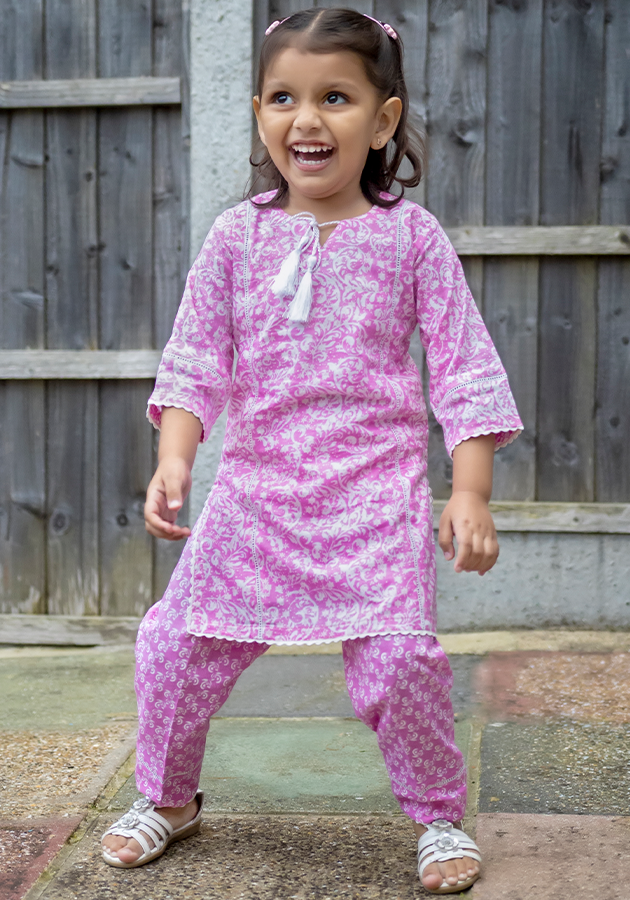 Pink Printed Kurta with Trouser