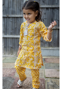Yellow Printed Kurta with Trouser