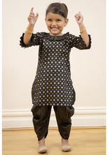Load image into Gallery viewer, Black &amp; Gold - Printed Kameez with Samosa Salwar
