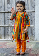 Load image into Gallery viewer, Orange Multicolour - Printed Kurti with Trouser
