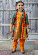 Load image into Gallery viewer, Orange Multicolour - Printed Kurti with Trouser
