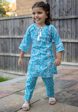 Load image into Gallery viewer, Sky Blue - Printed Kurti with Trouser
