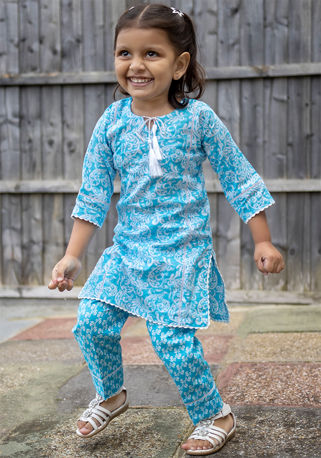 Sky Blue - Printed Kurti with Trouser