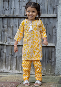 Yellow Printed Kurta with Trouser