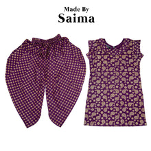 Load image into Gallery viewer, Purple &amp; Gold – Printed Kameez with Samosa Salwar
