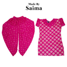 Load image into Gallery viewer, Fuschia Pink &amp; Gold Printed Kameez with Samosa Salwar
